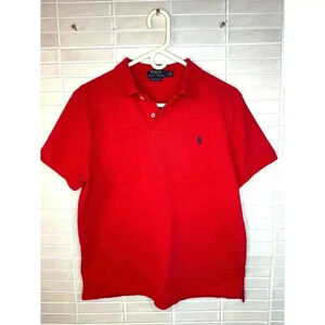 Polo Ralph Lauren Men's Red Polo Shirt - Large - 100% Cotton - Custom Slim Fit